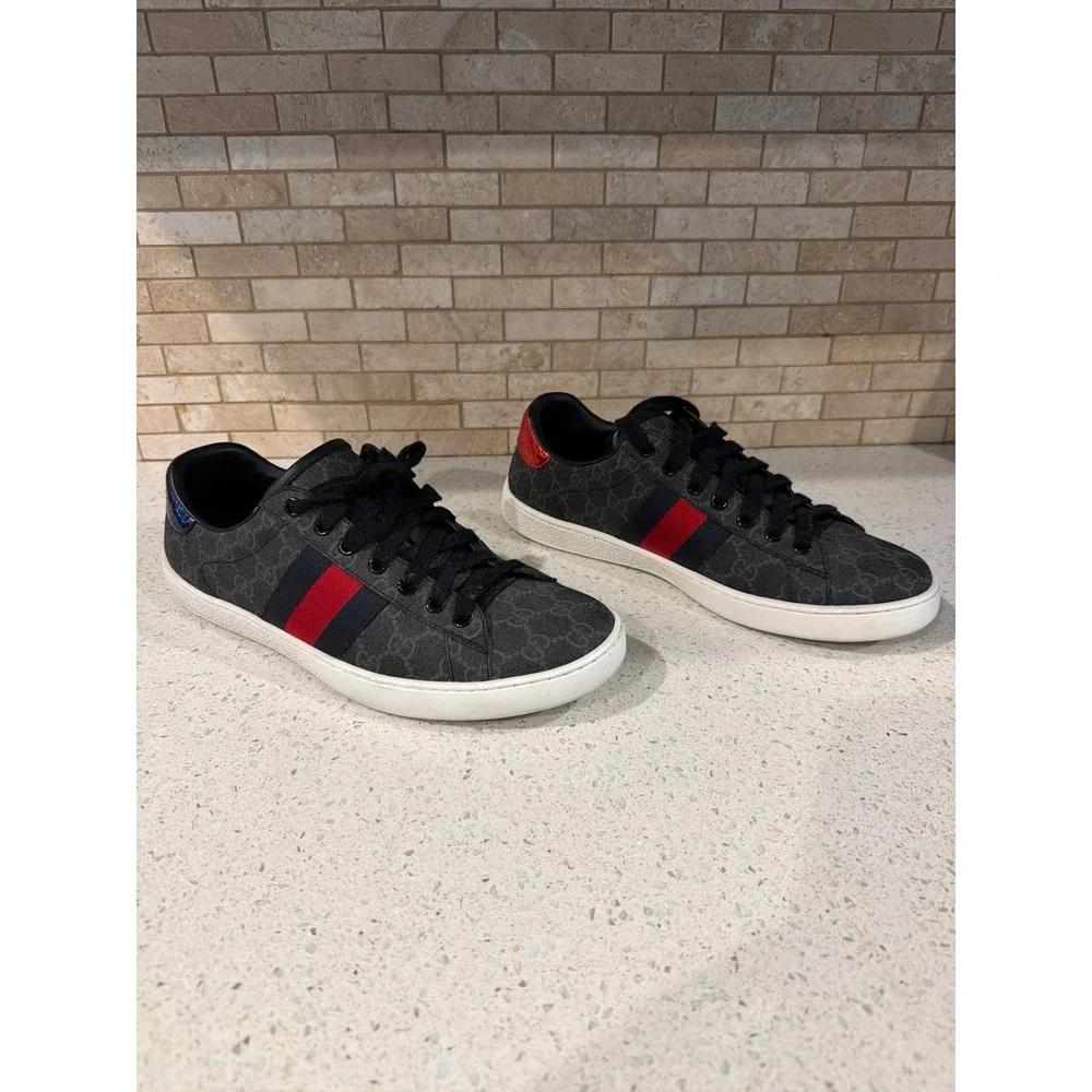 Gucci Ace GG Supreme Sneakers 429445 Gray Black Red Blue Web Stripe Size 10